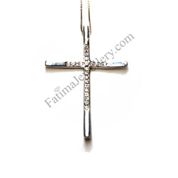 Necklace - White Gold Cross with Stones